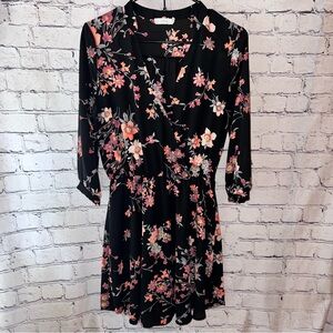 Lush Floral Black Mini Dress‎ Size Medium